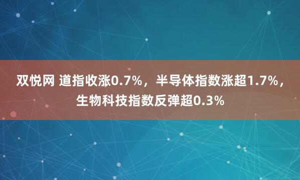 双悦网 道指收涨0.7%，半导体指数涨超1.7%，生物科技指数反弹超0.3%