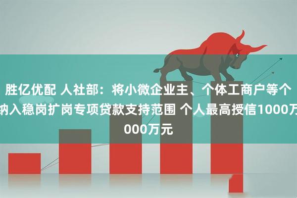 胜亿优配 人社部：将小微企业主、个体工商户等个人纳入稳岗扩岗专项贷款支持范围 个人最高授信1000万元